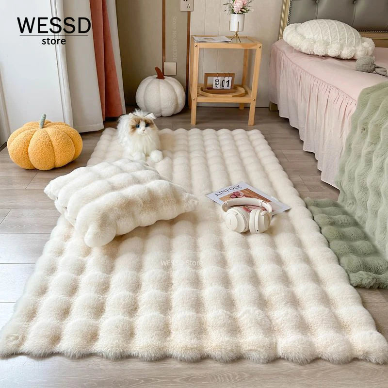 Faux Rabbit Carpet For Bedroom Hairy Fluffy Mat Washable Area Rug Shaggy Soft Christmas Decoration Luxury Sofa Mat Cushion