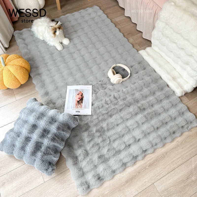 Faux Rabbit Carpet For Bedroom Hairy Fluffy Mat Washable Area Rug Shaggy Soft Christmas Decoration Luxury Sofa Mat Cushion