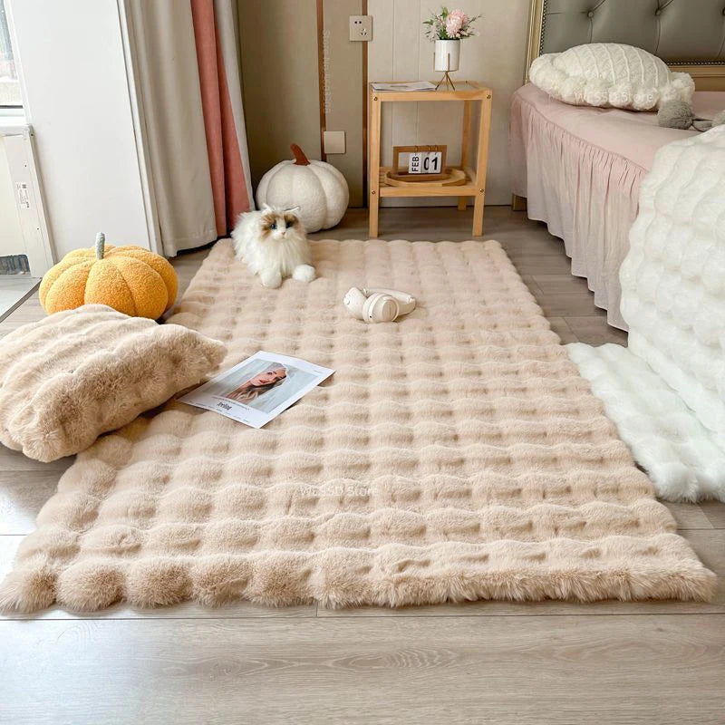 Faux Rabbit Carpet For Bedroom Hairy Fluffy Mat Washable Area Rug Shaggy Soft Christmas Decoration Luxury Sofa Mat Cushion