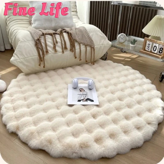 Plush INS Carpet Round Soft and Comfortable Decoration Bedroom Carpet Living Room Solid Color Plaid Rug Cloakroom Changing Mat