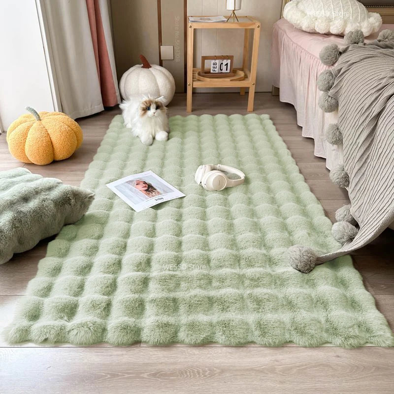 Faux Rabbit Carpet For Bedroom Hairy Fluffy Mat Washable Area Rug Shaggy Soft Christmas Decoration Luxury Sofa Mat Cushion