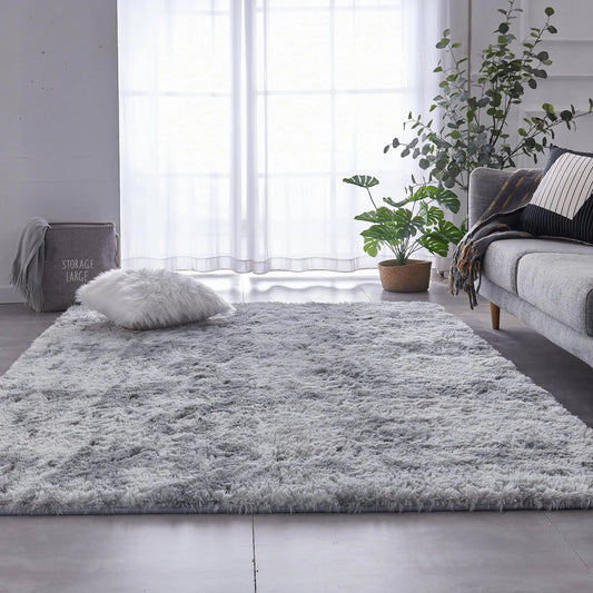 Modern Grey Fluffy Rug